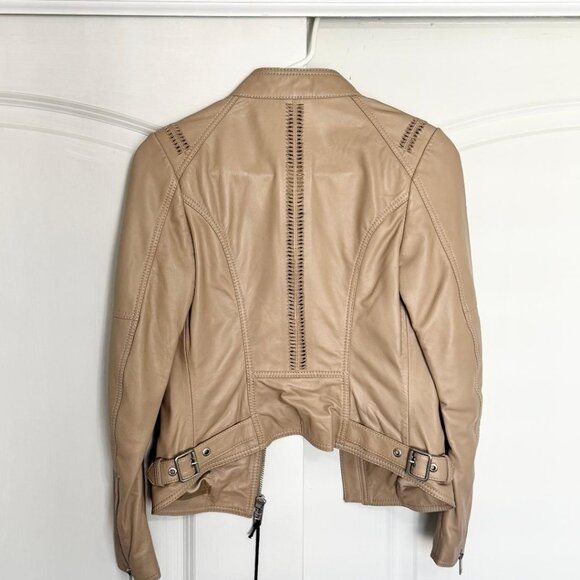 Brand New Diesel Women's Tan Leather Biker Jacket, Size XXS - Picture 6 of 11